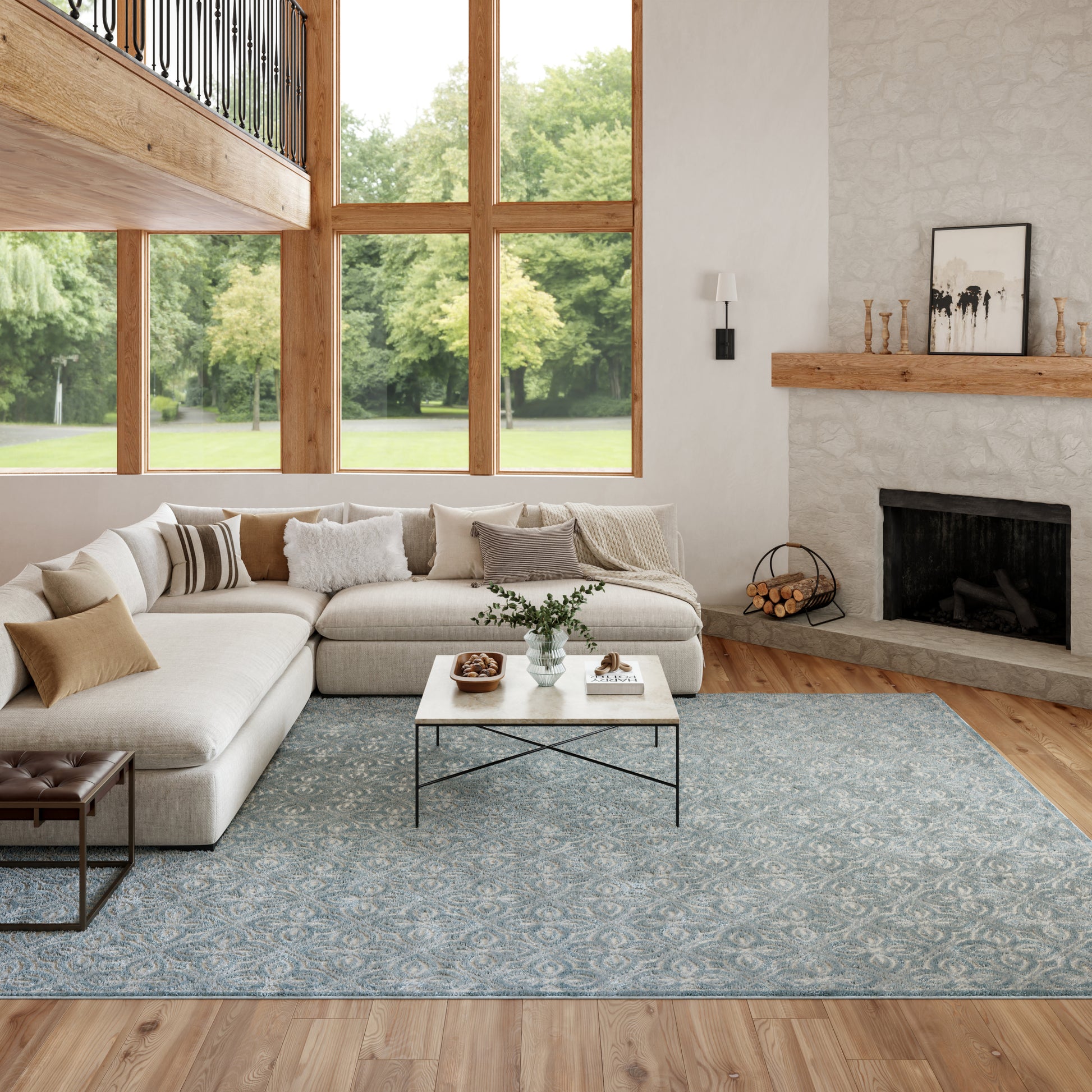 Nourison Home Washable Charm  Blue Ivory  Contemporary