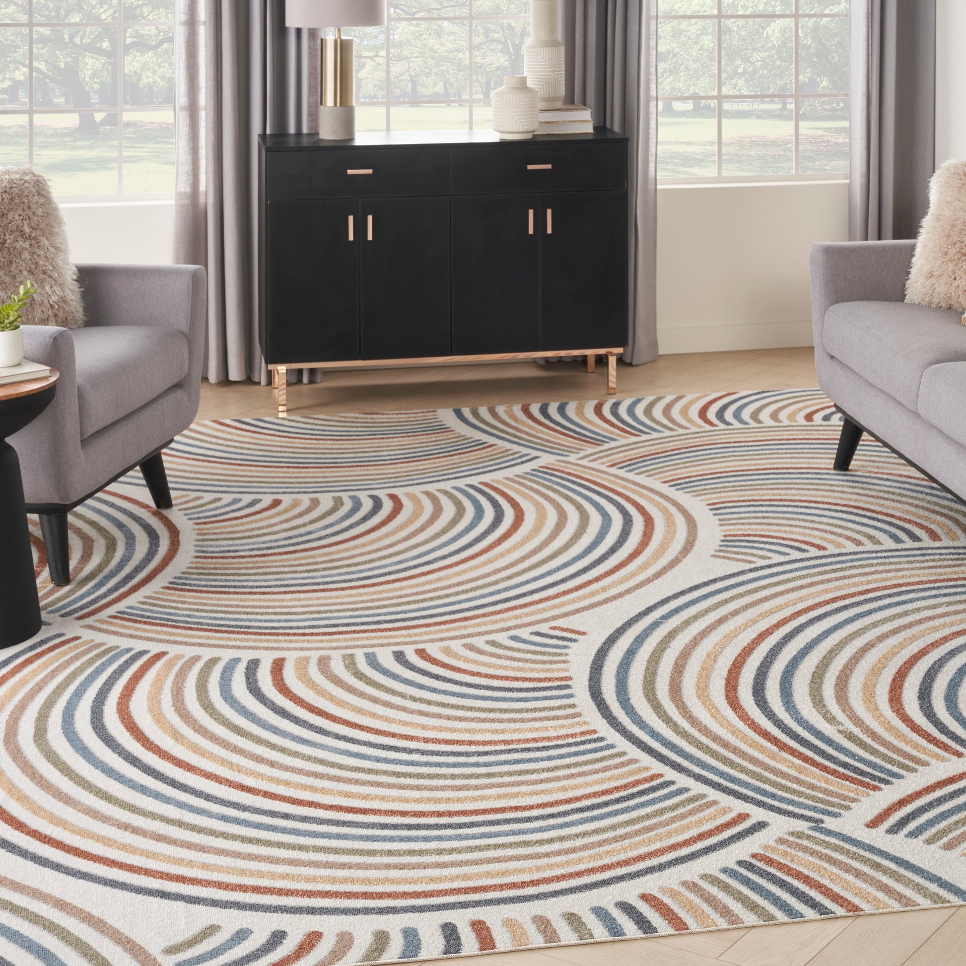 Nourison Home Astra Machine Washable  Ivory Multicolor  Contemporary