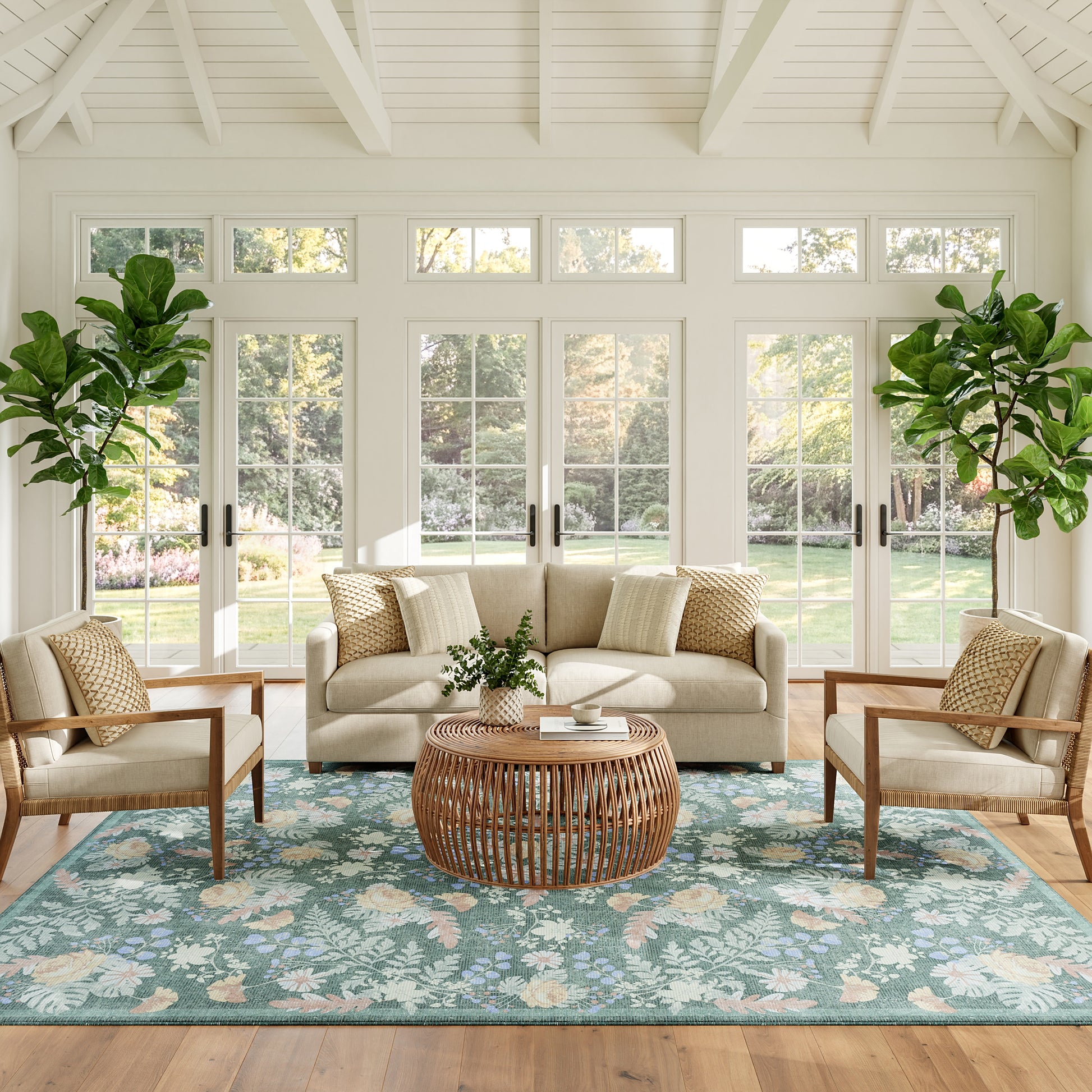 Nourison Home Botanical Washables  Green Multicolor  Contemporary