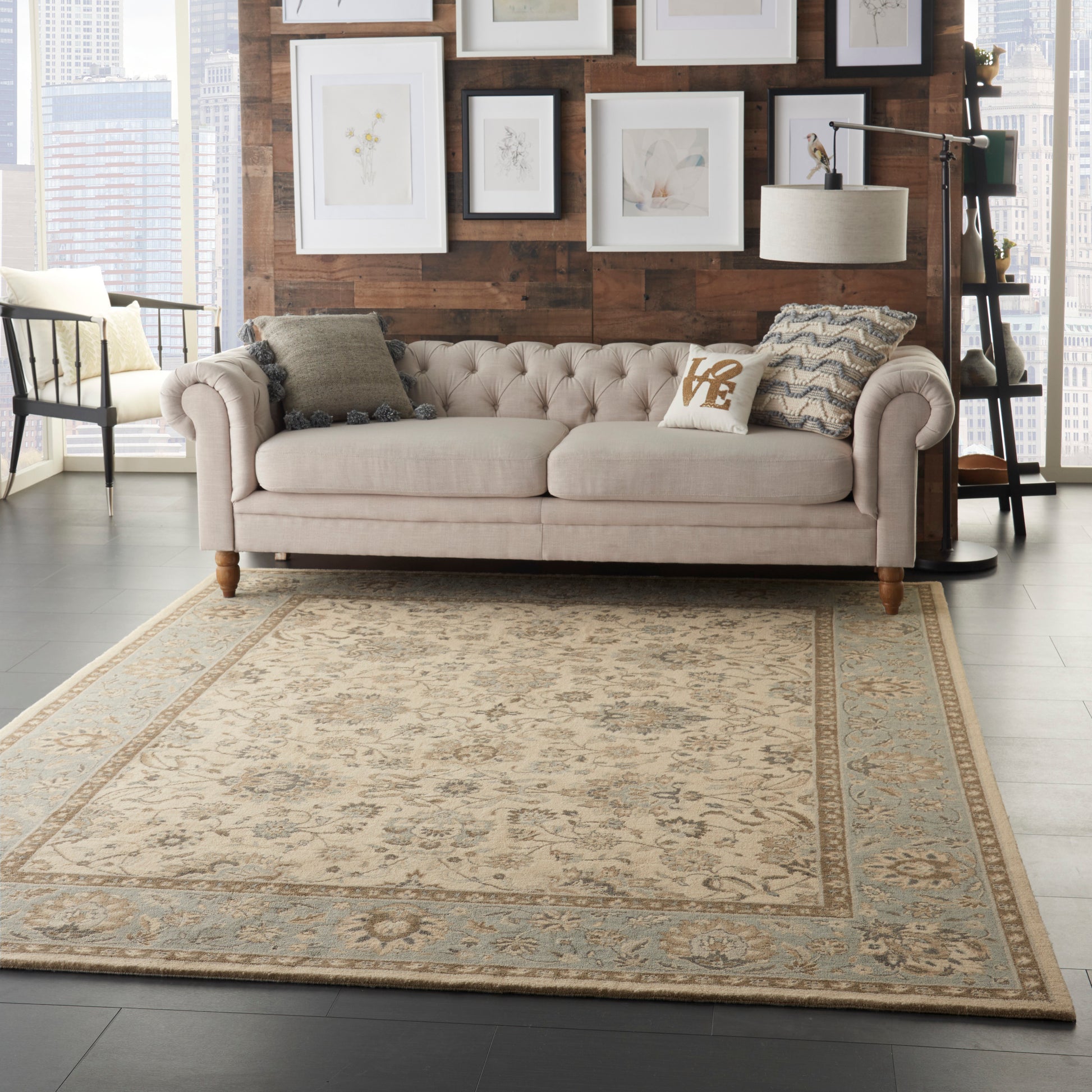 Nourison Home Living Treasures  Ivory Aqua  Traditional