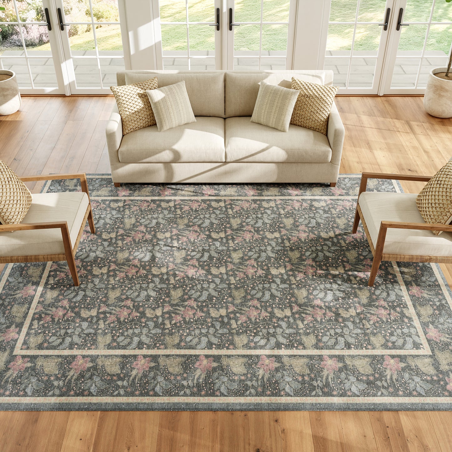 Nourison Home Botanical Washables  Charcoal Multicolor  Contemporary