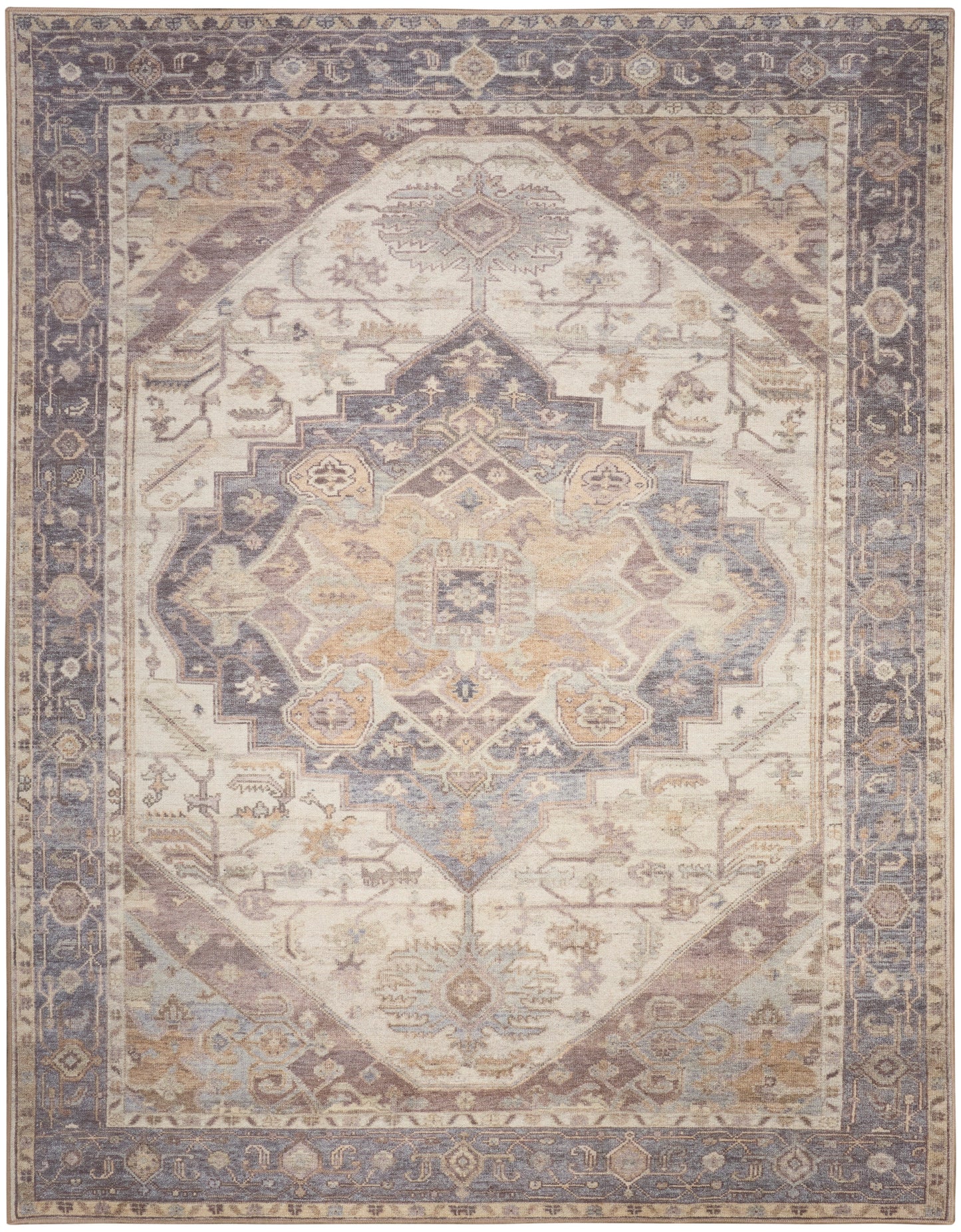 Nourison Home Vintage Washables VWS13 Ivory Purple Traditional Flat Weave Rug