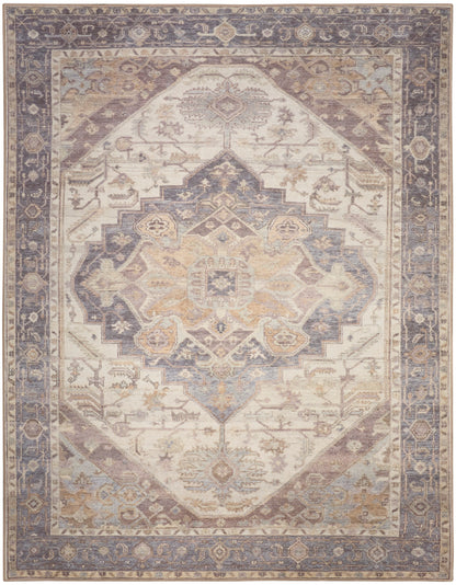 Nourison Home Vintage Washables VWS13 Ivory Purple Traditional Flat Weave Rug