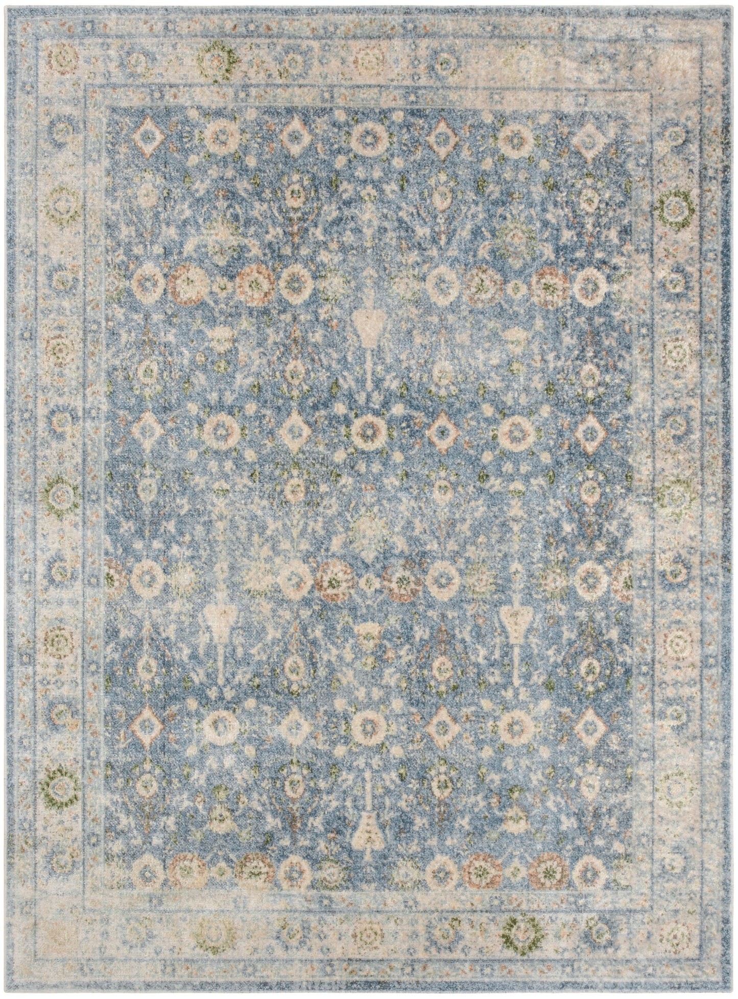 Nourison Home Astra Machine Washable ASW16 Teal Beige Traditional Power-loomed Rug