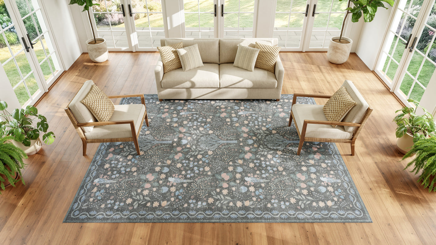 Nourison Home Botanical Washables  Charcoal Multicolor  Contemporary