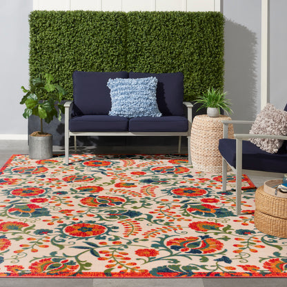 Nourison Home Aloha  Red Multicolor  Contemporary