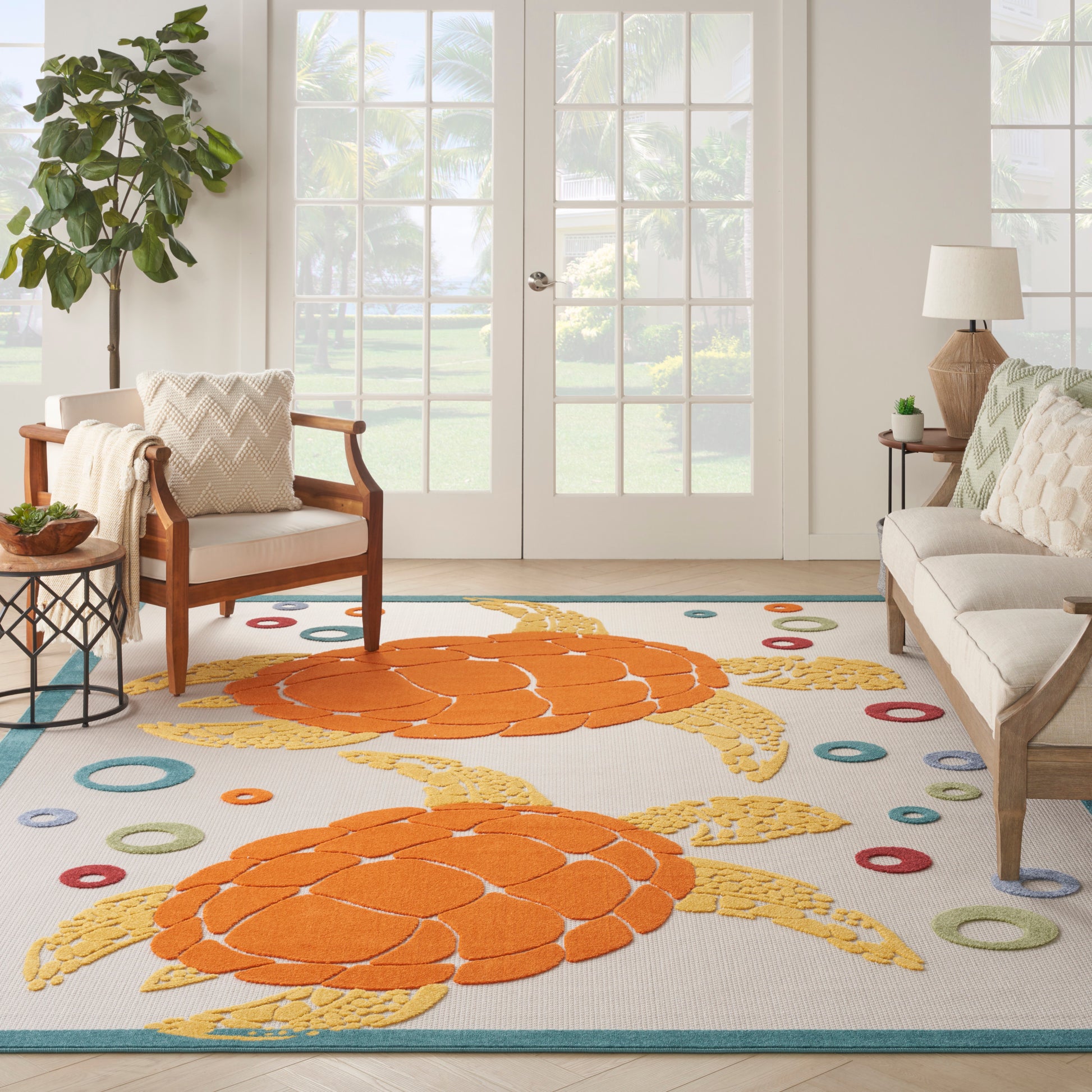 Nourison Home Aloha  Teal Multicolor  Contemporary