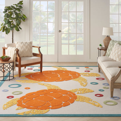 Nourison Home Aloha  Teal Multicolor  Contemporary