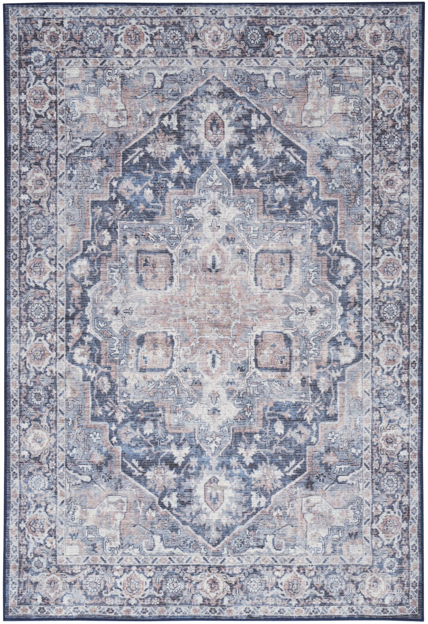 Nourison Home New Concept Washables SR101 Ivory Navy Traditional Machine Woven Rug