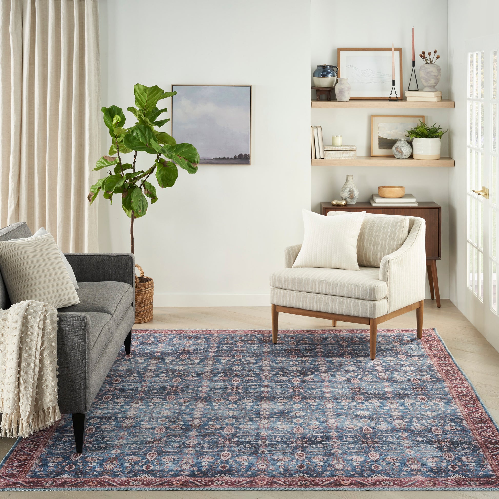 Nourison Home Grand Washables  Blue Brick  Traditional