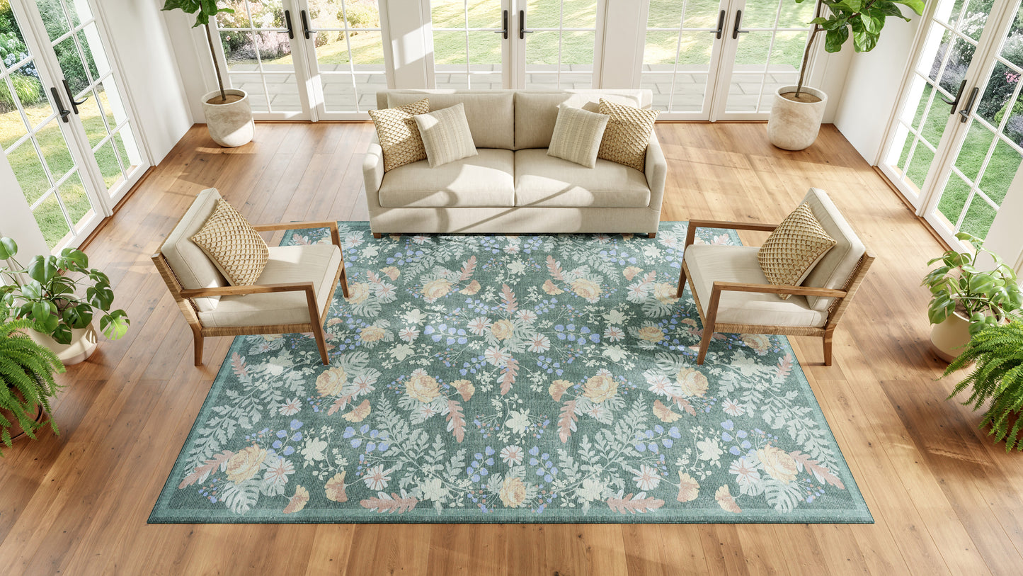 Nourison Home Botanical Washables  Green Multicolor  Contemporary