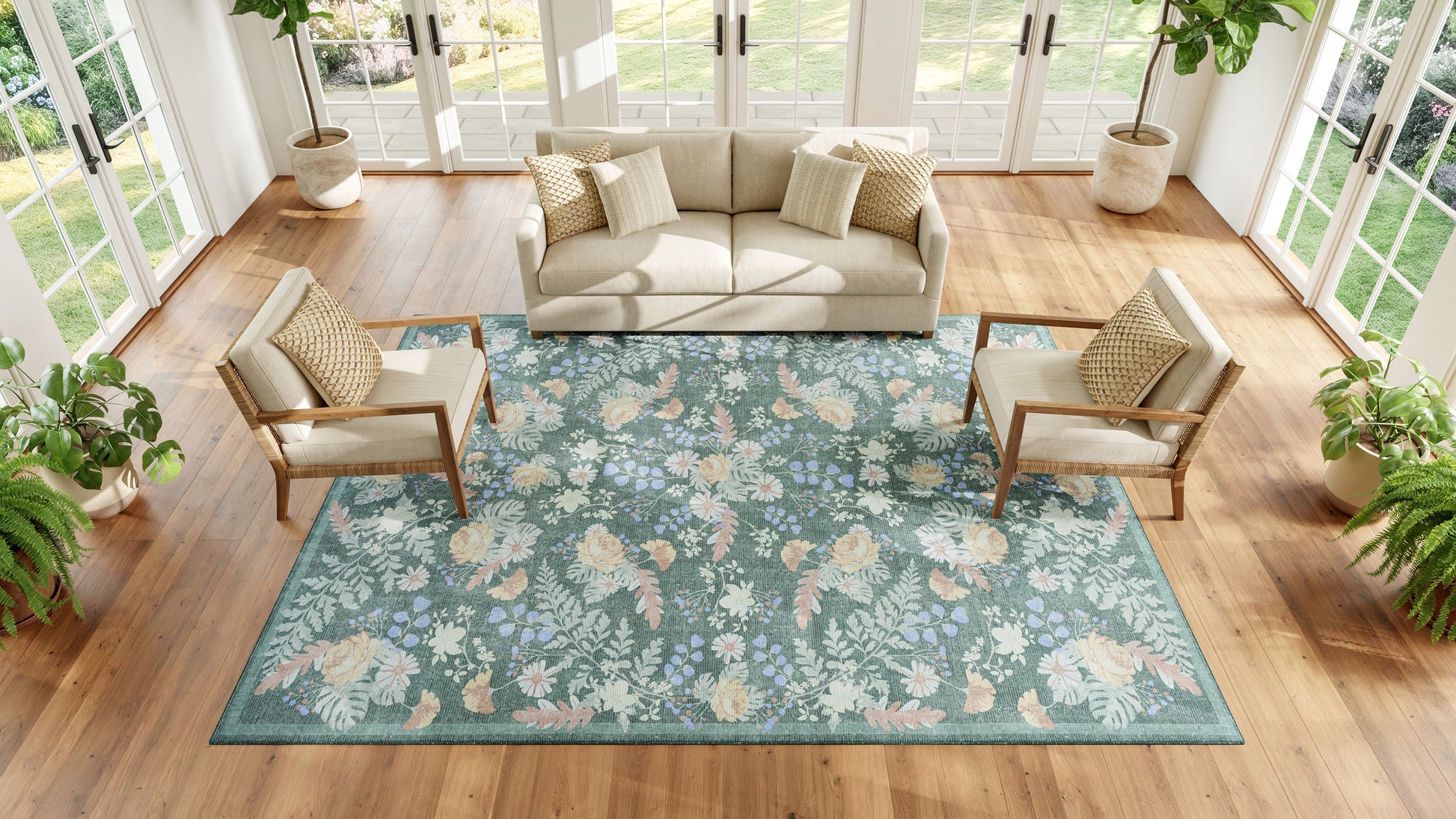 Nourison Home Botanical Washables  Green Multicolor  Contemporary