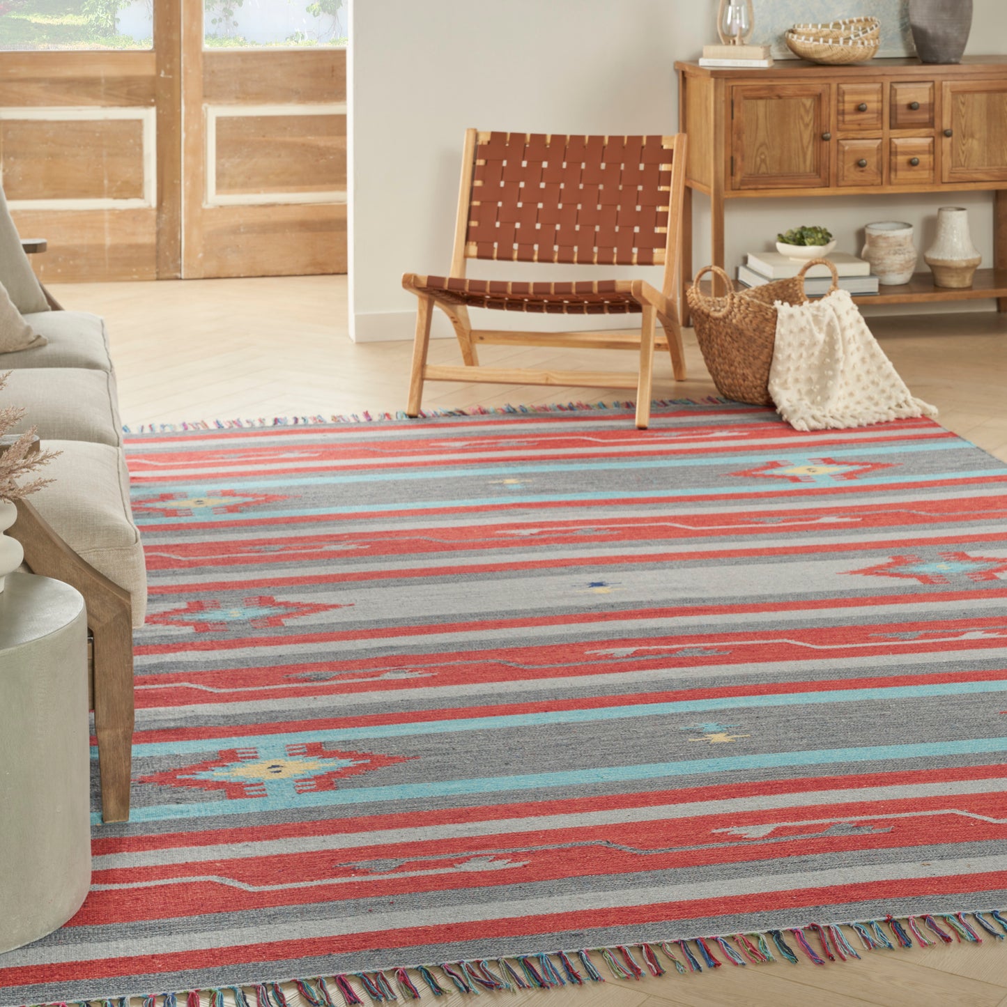 Nourison Home Baja  Grey Red  Transitional