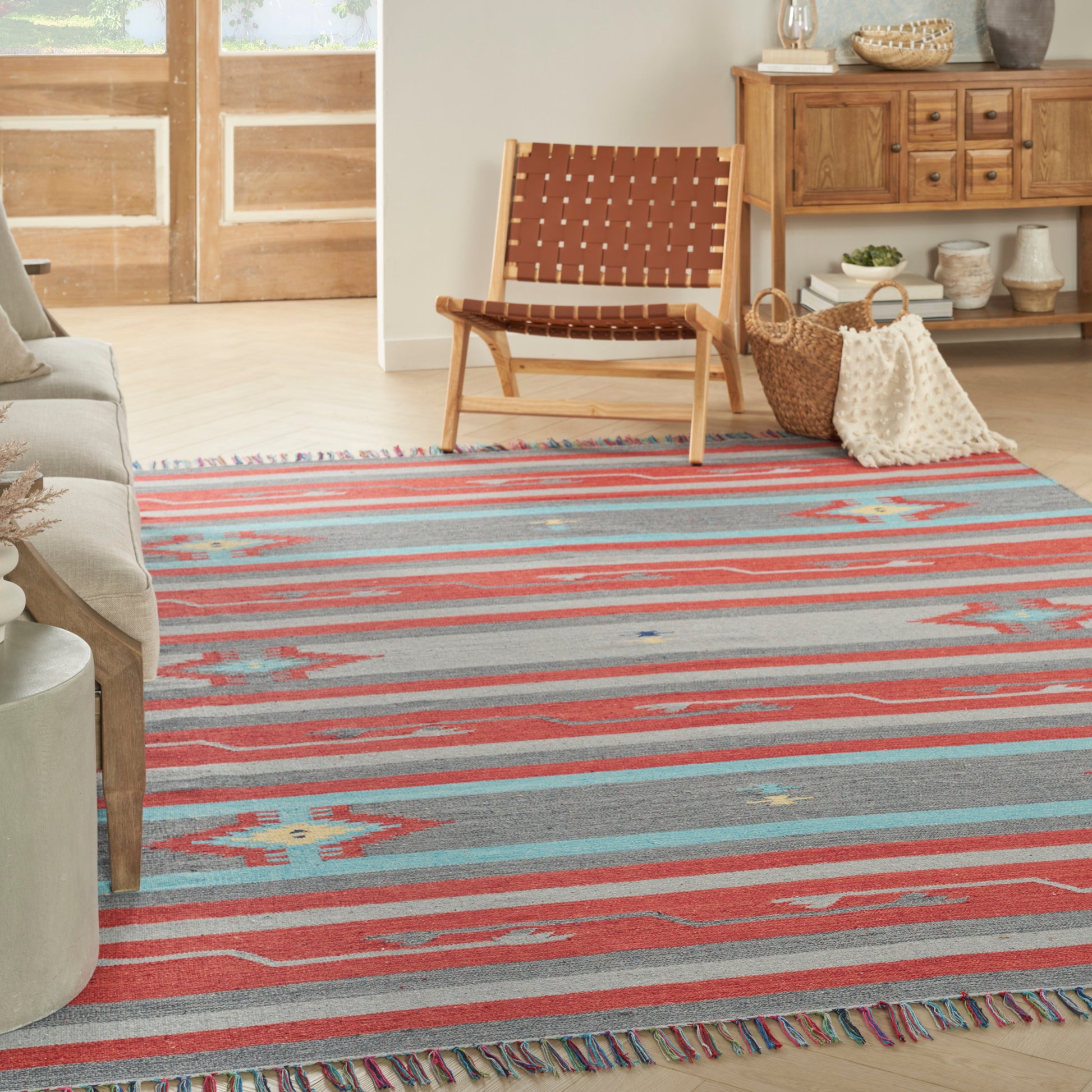 Nourison Home Baja  Grey Red  Transitional
