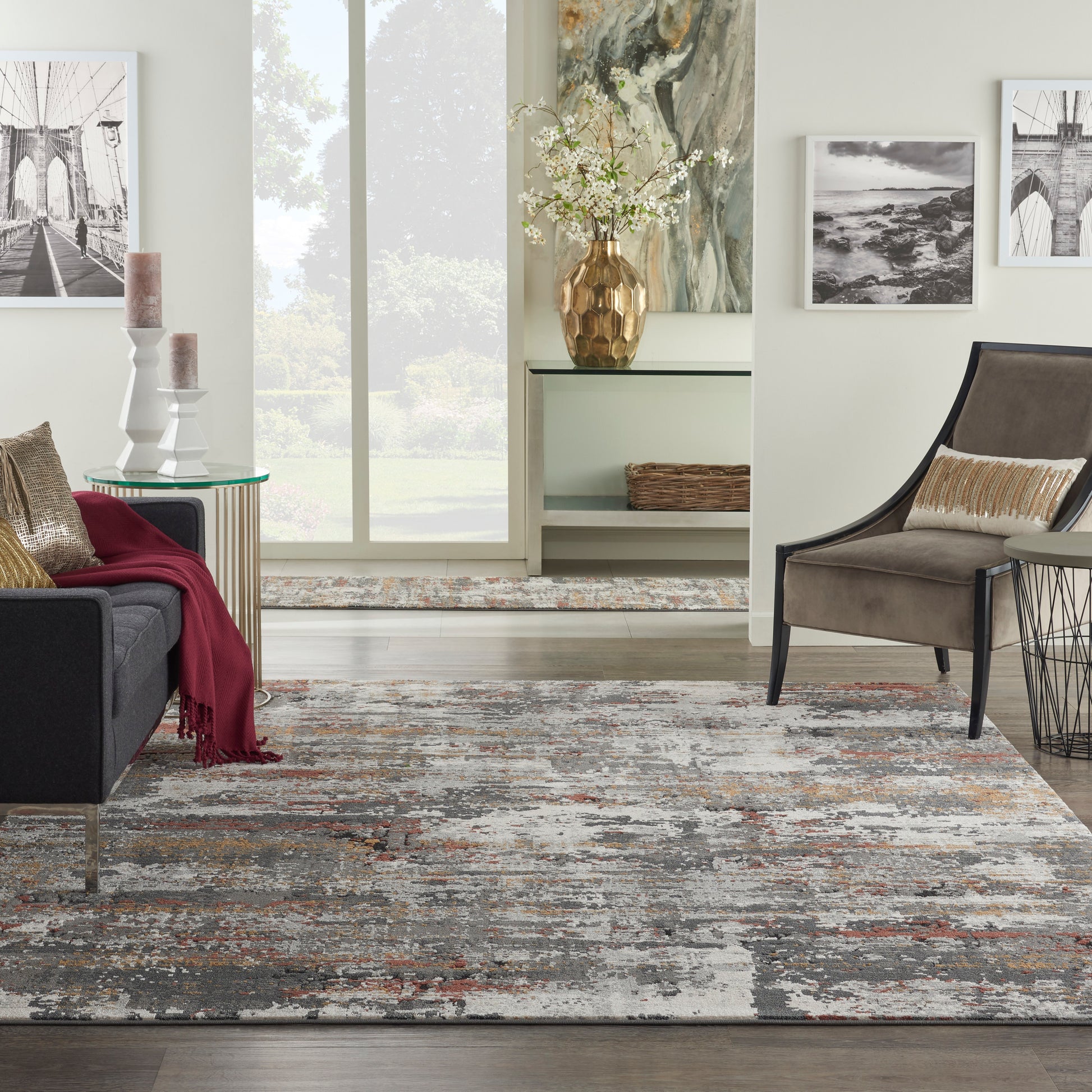 Nourison Home Tangra  Grey Multicolor  Contemporary
