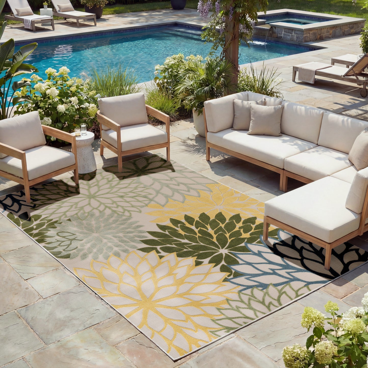 Nourison Home Aloha  Green Multicolor  Contemporary