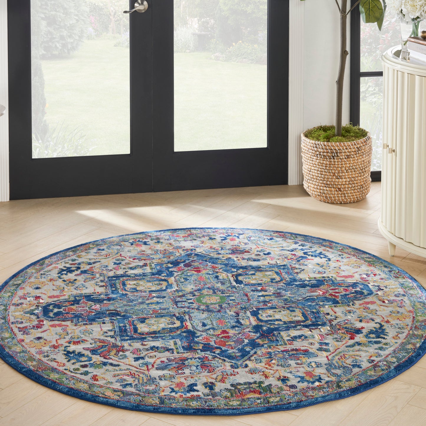 Nourison Home Ankara Global  Grey Navy  Transitional