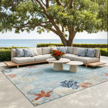 Nourison Home Suncoast  Teal Multicolor  Contemporary