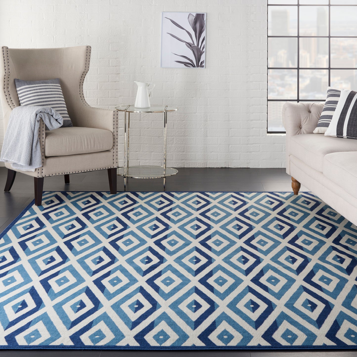 Nourison Home Grafix  White Blue  Contemporary