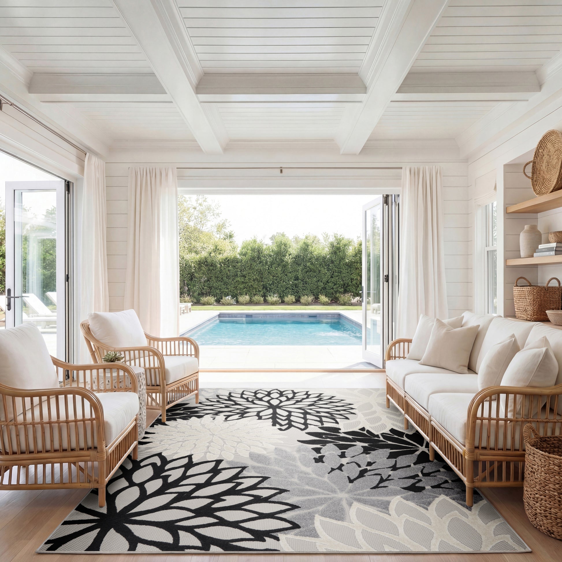Nourison Home Aloha  Black White  Contemporary