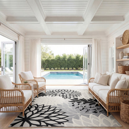Nourison Home Aloha  Black White  Contemporary