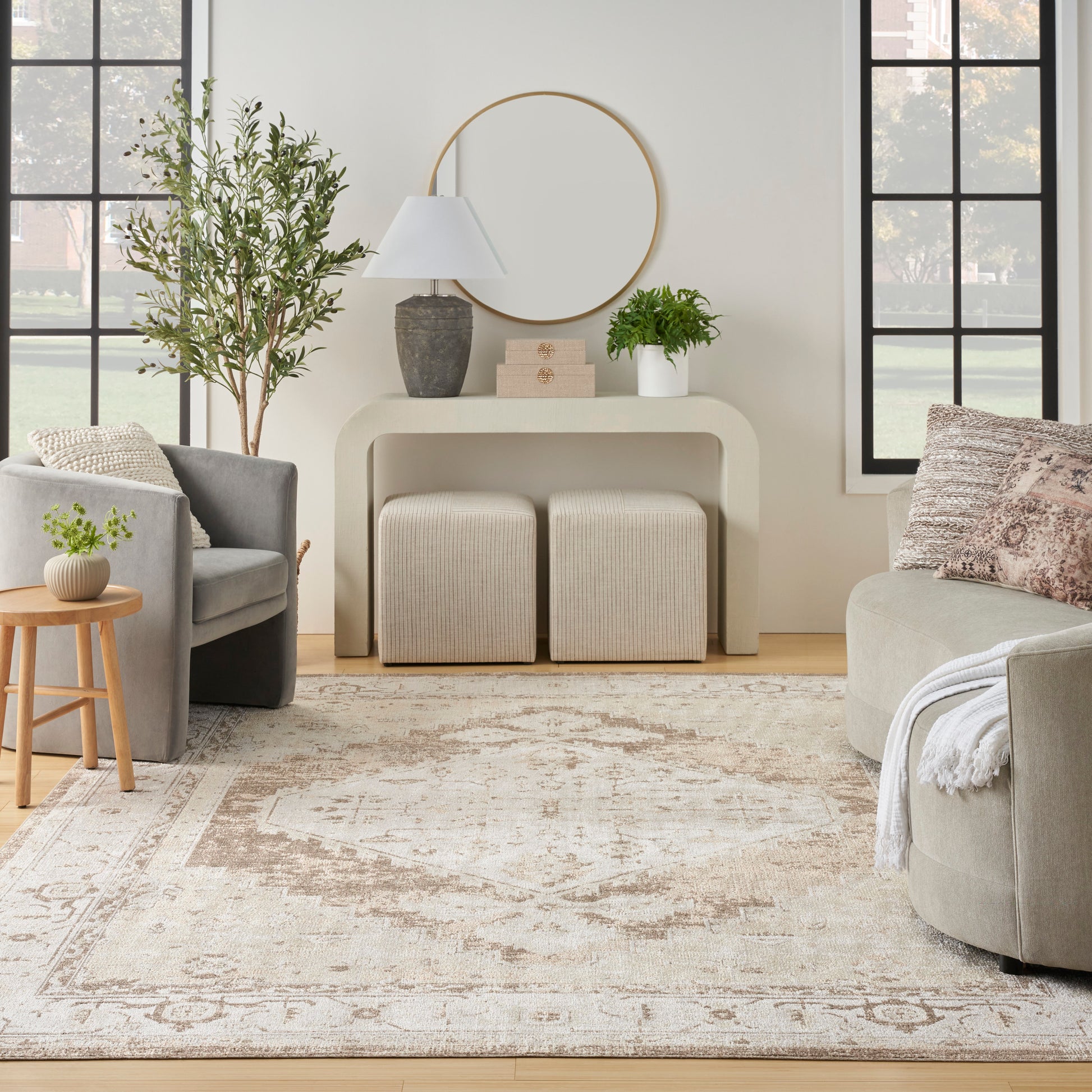 Nourison Home Astra Machine Washable  Beige  Traditional