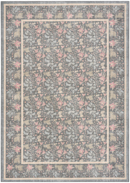 Nourison Home Botanical Washables BOT03 Charcoal Multicolor Contemporary Machine Woven Rug