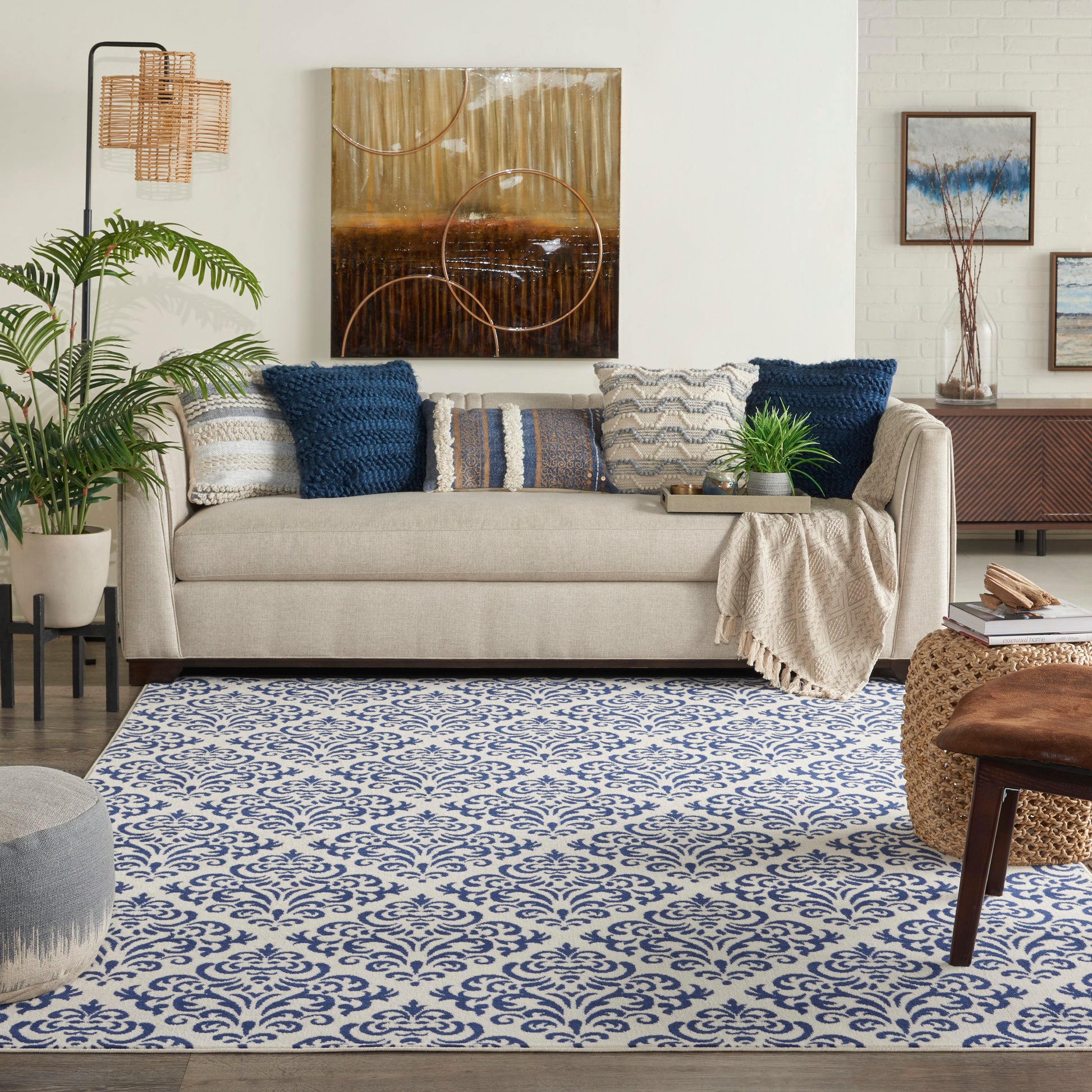 Nourison Home Grafix  White Blue  Transitional