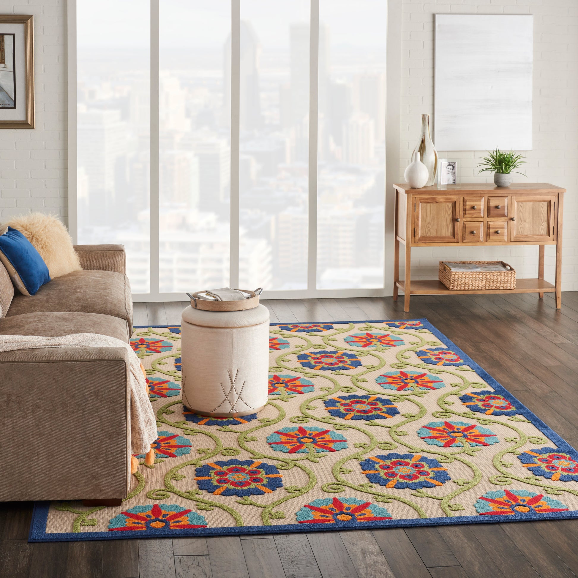 Nourison Home Aloha  Blue Multicolor  Contemporary