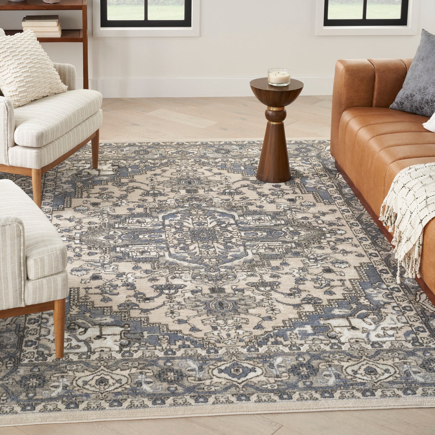 Nourison Home Quarry  Ivory Blue  Transitional