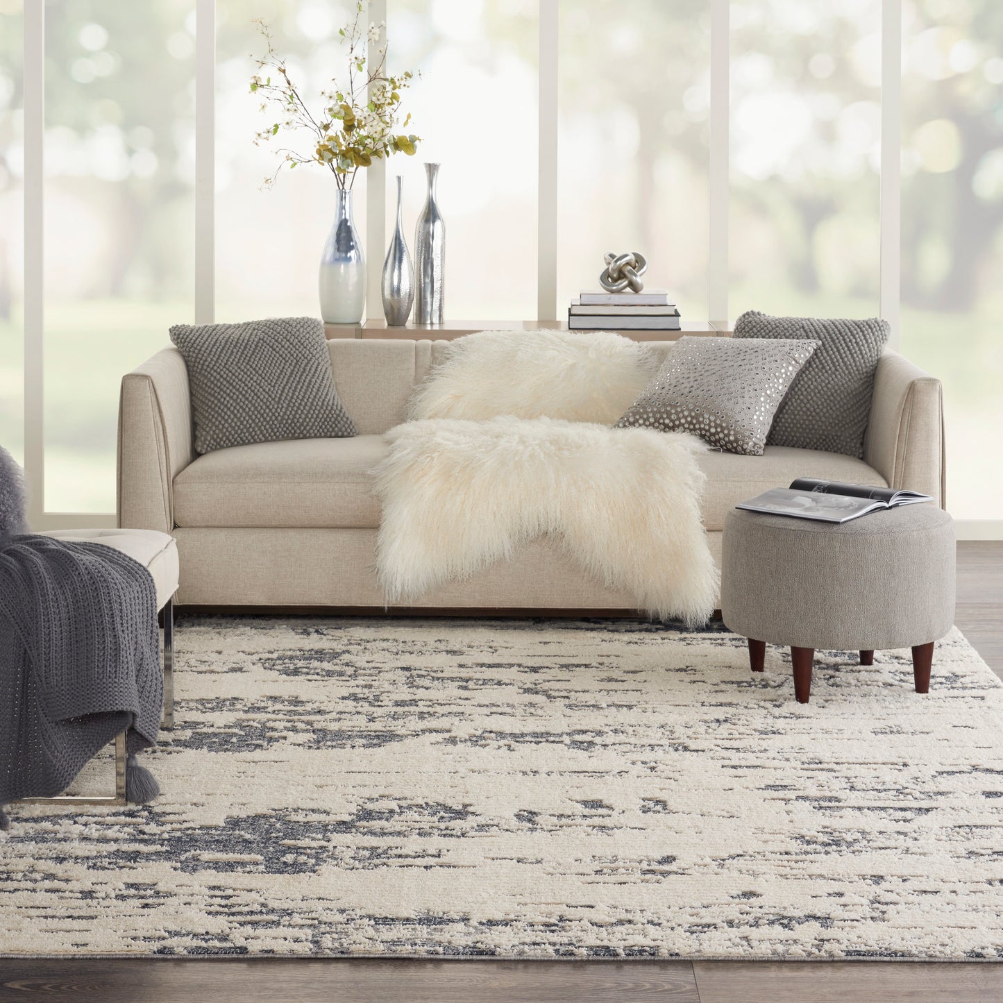 Nourison Home Zermatt  Ivory Blue  Contemporary