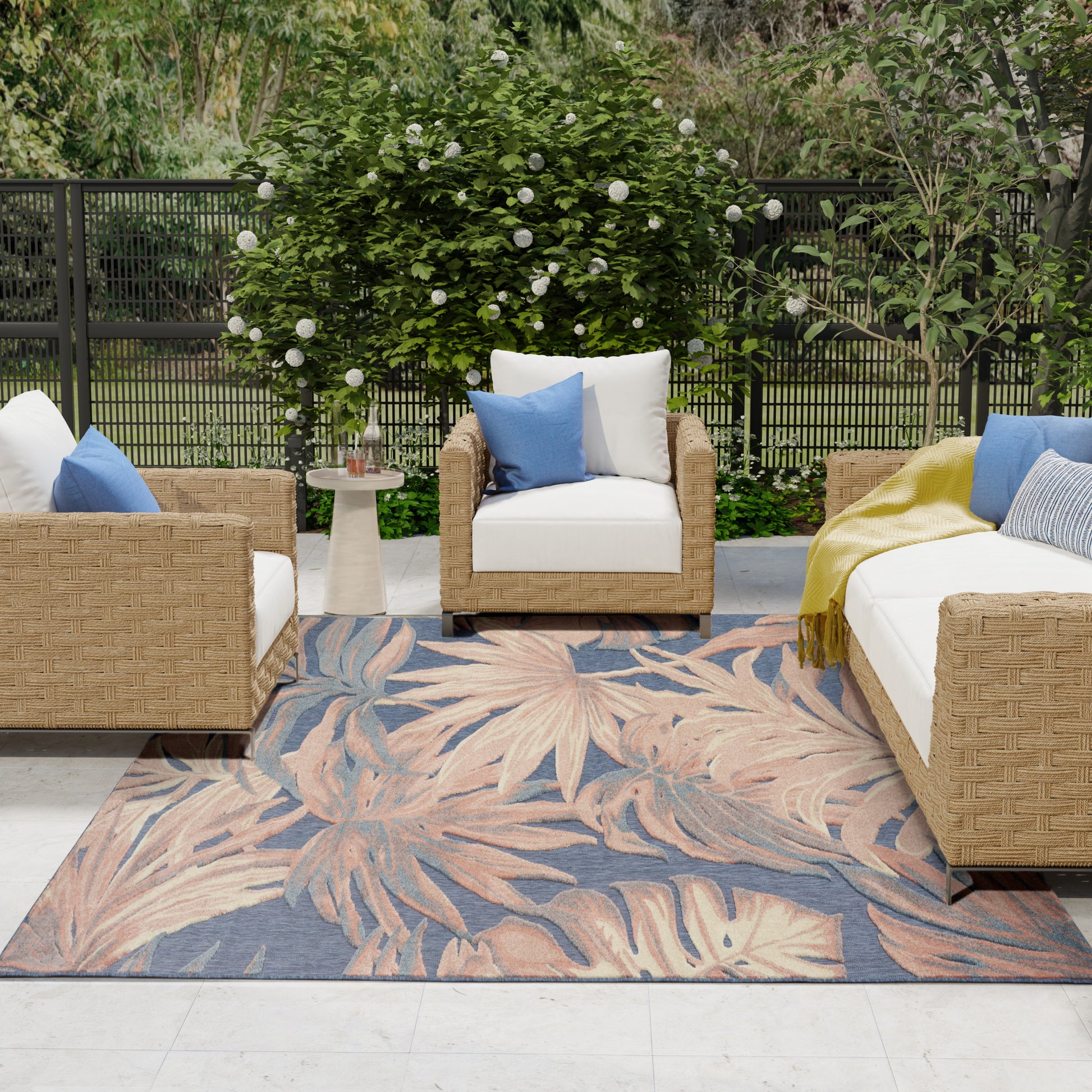 Nourison Home Aloha  Blue Rose  Contemporary
