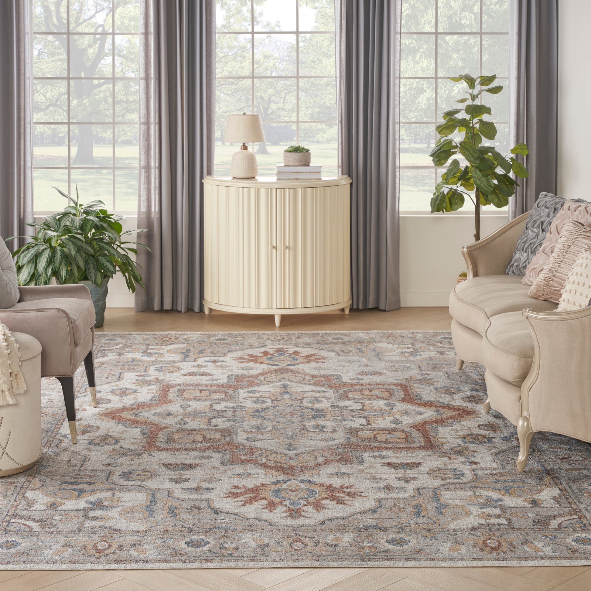 Nourison Home Astra Machine Washable  Grey Multicolor  Traditional
