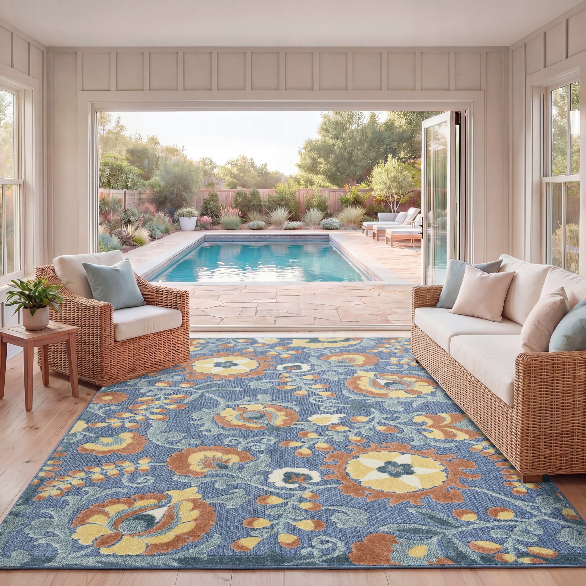 Nourison Home Aloha  Blue Rose  Contemporary