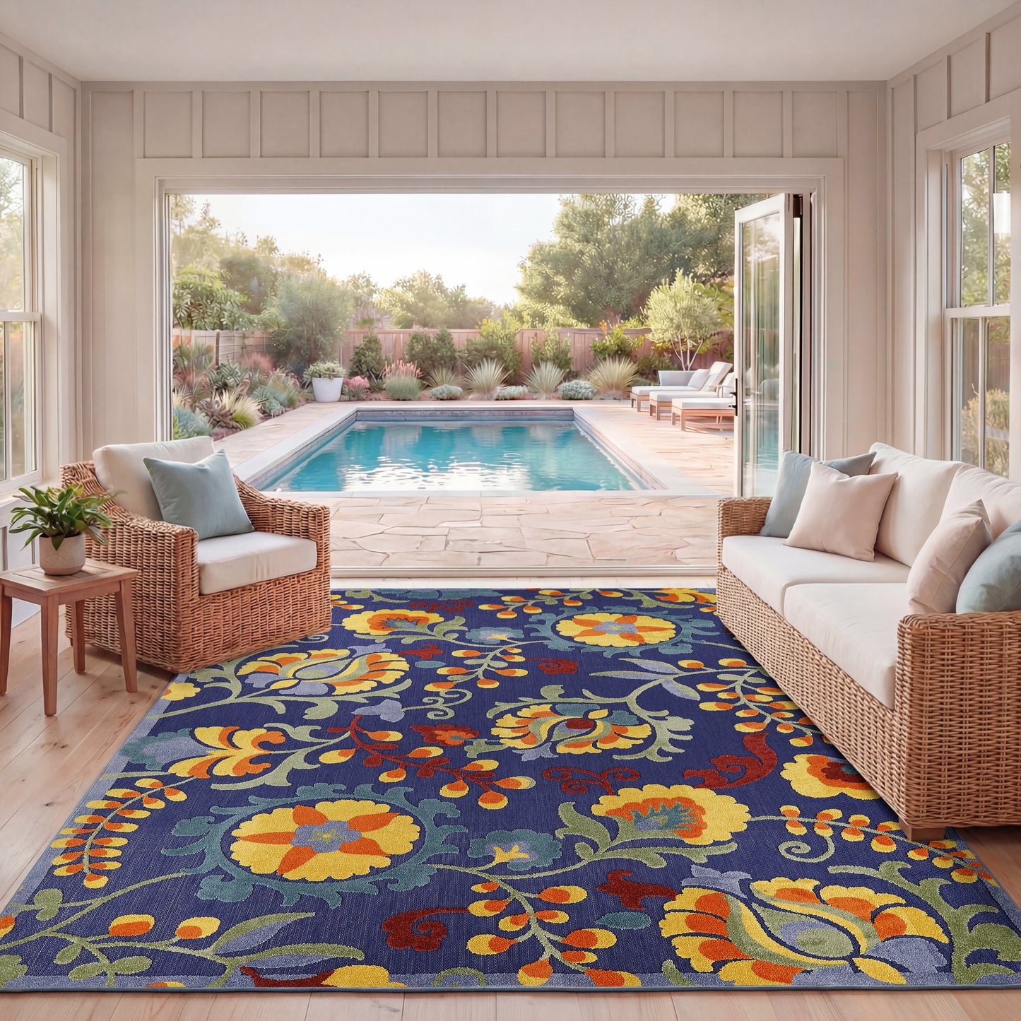 Nourison Home Aloha  Navy Multicolor  Contemporary