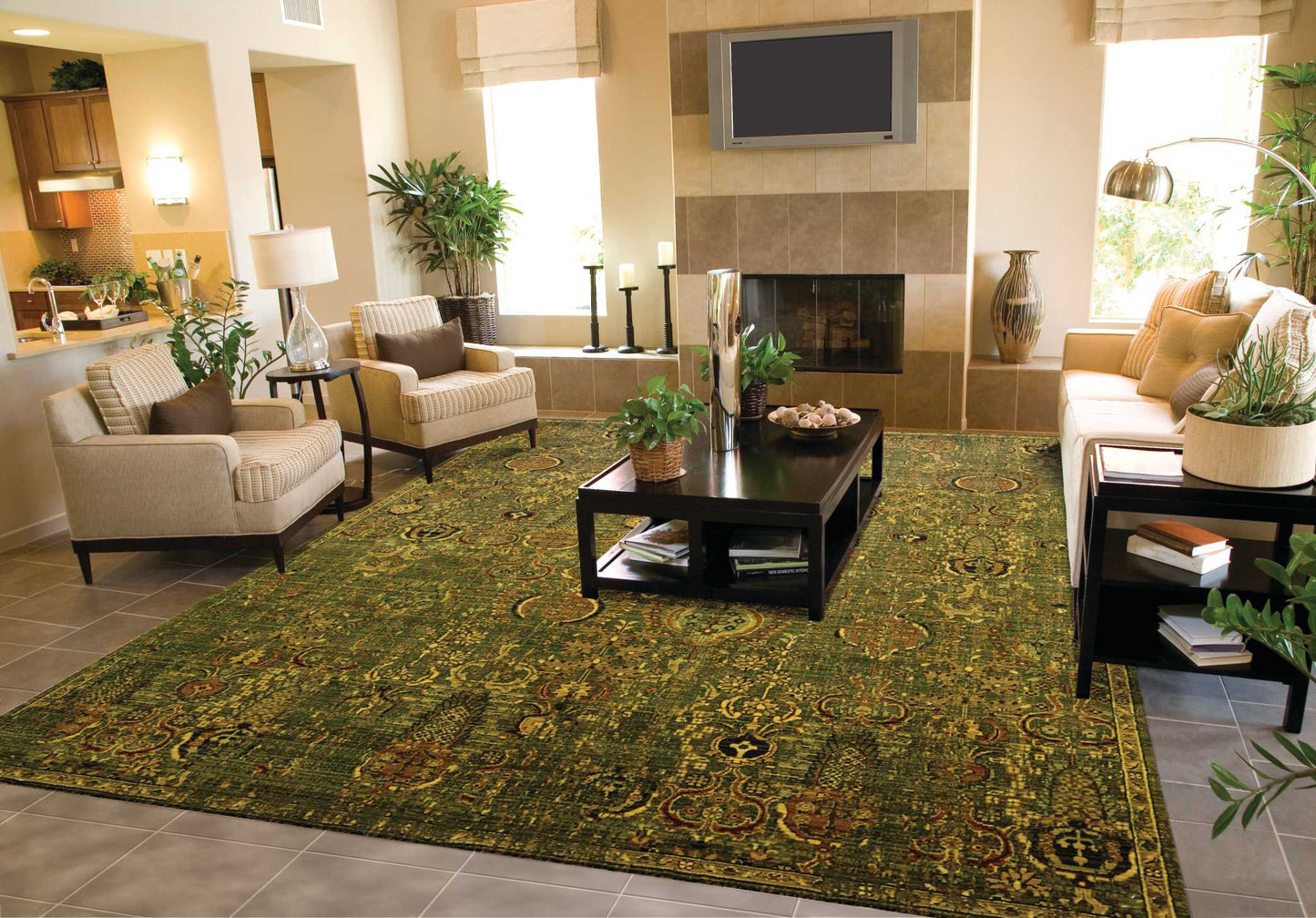Nourison Home Timeless  Green Gold  Traditional