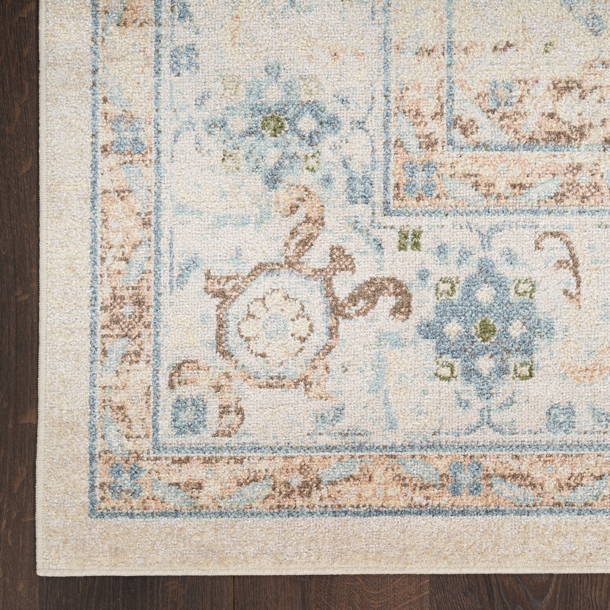 Nourison Home Astra Machine Washable ASW13 Ivory Blue Traditional Machinemade Rug