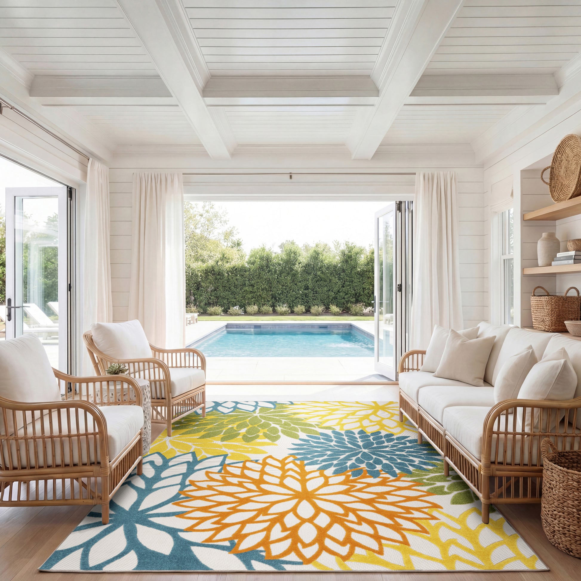 Nourison Home Aloha  Turquoise Multicolor  Contemporary