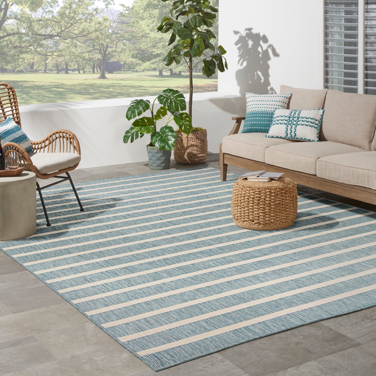 Nourison Home Positano  Aqua Ivory  Contemporary