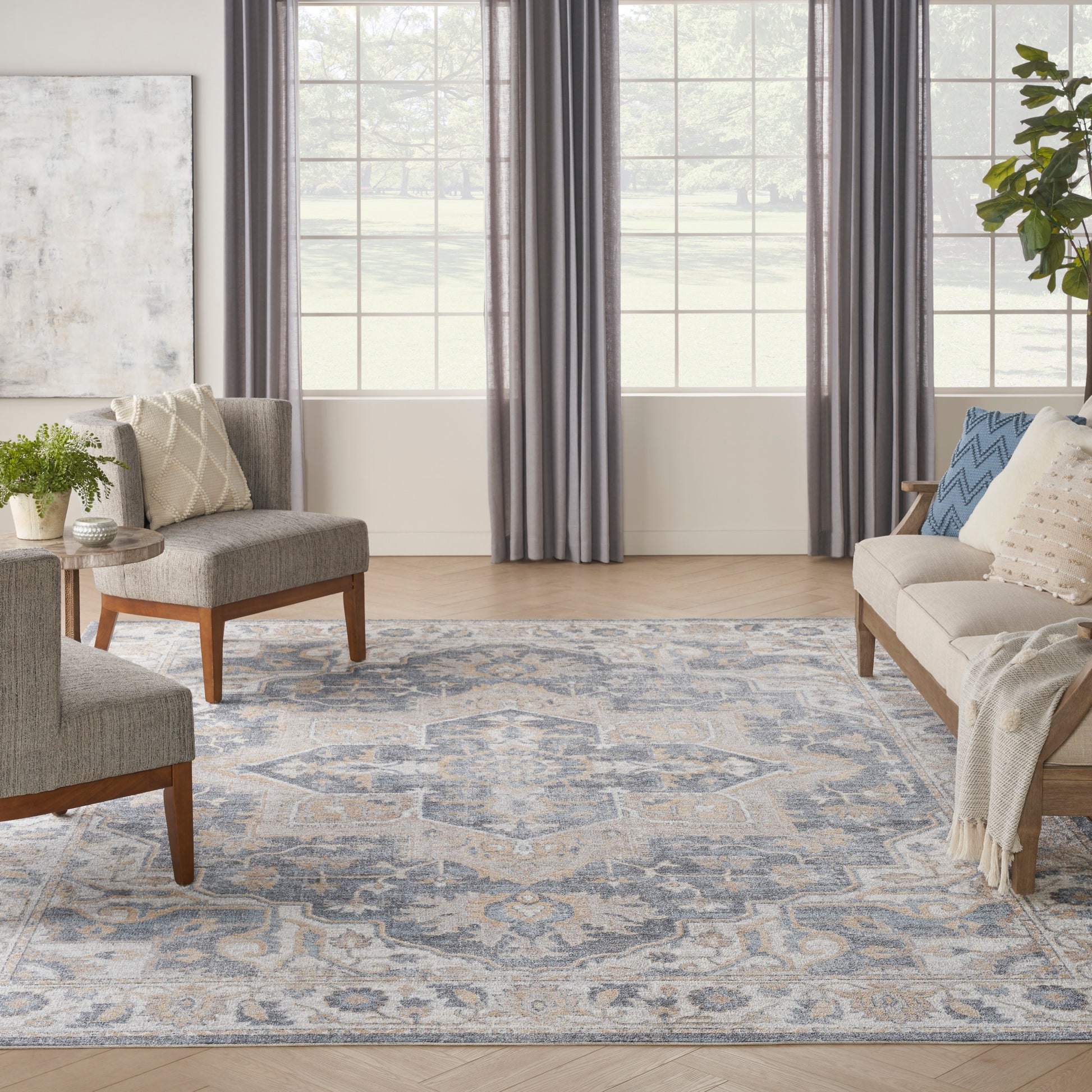 Nourison Home Astra Machine Washable  Grey Blue  Traditional