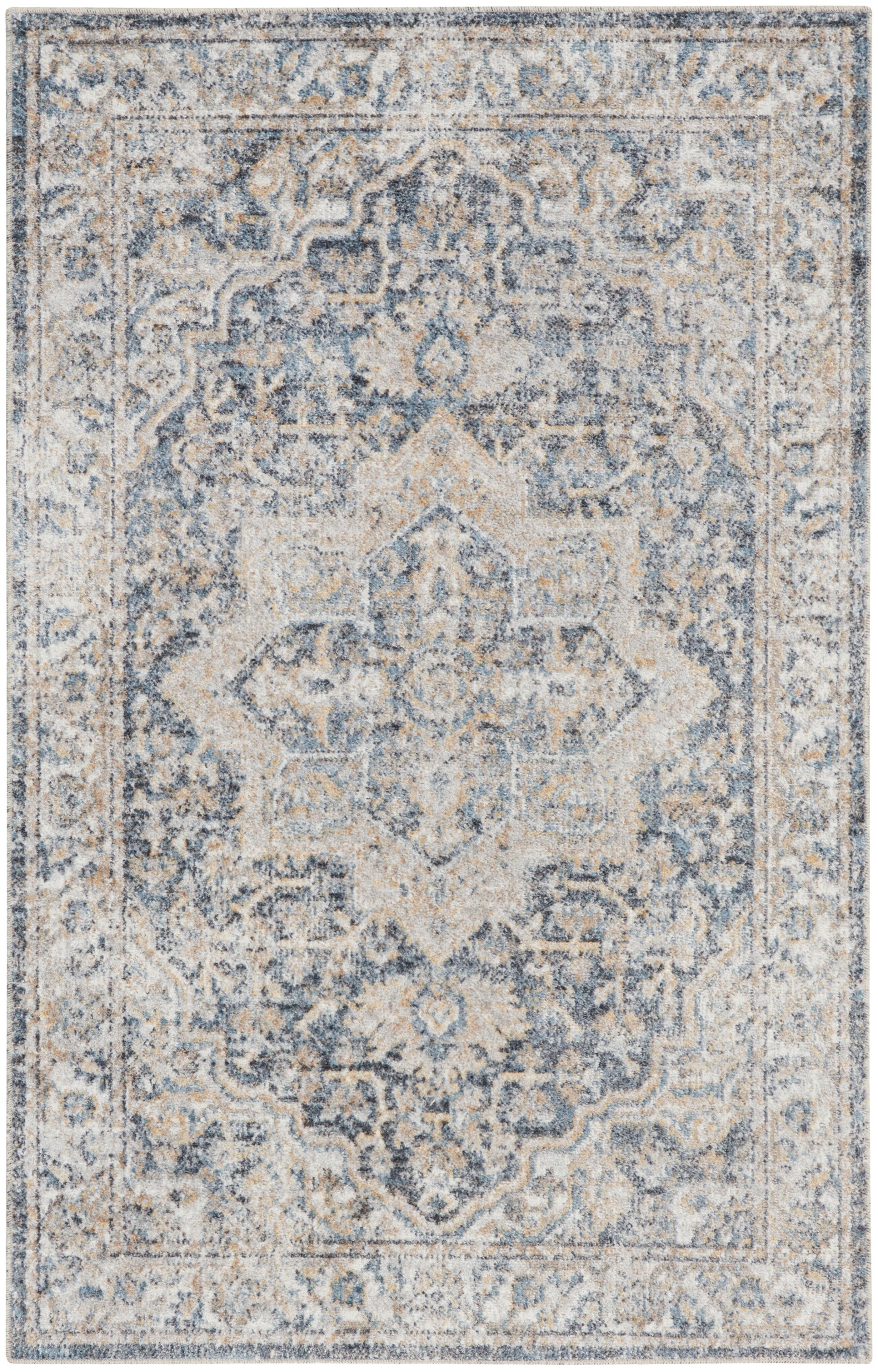 Nourison Home Astra Machine Washable ASW12 Grey Blue Traditional Machinemade Rug