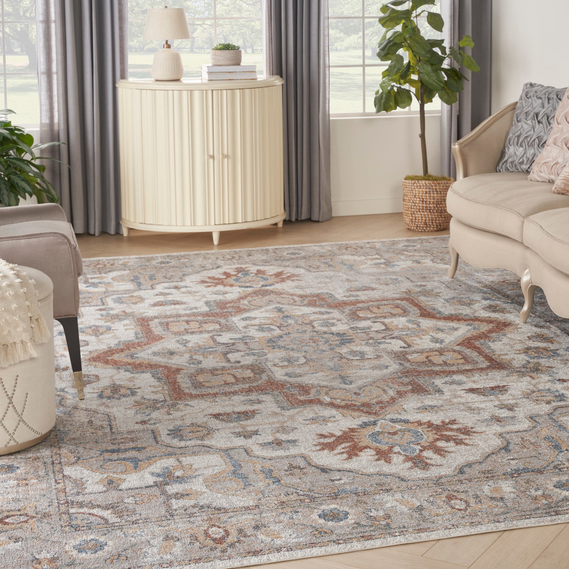 Nourison Home Astra Machine Washable  Grey Multicolor  Traditional