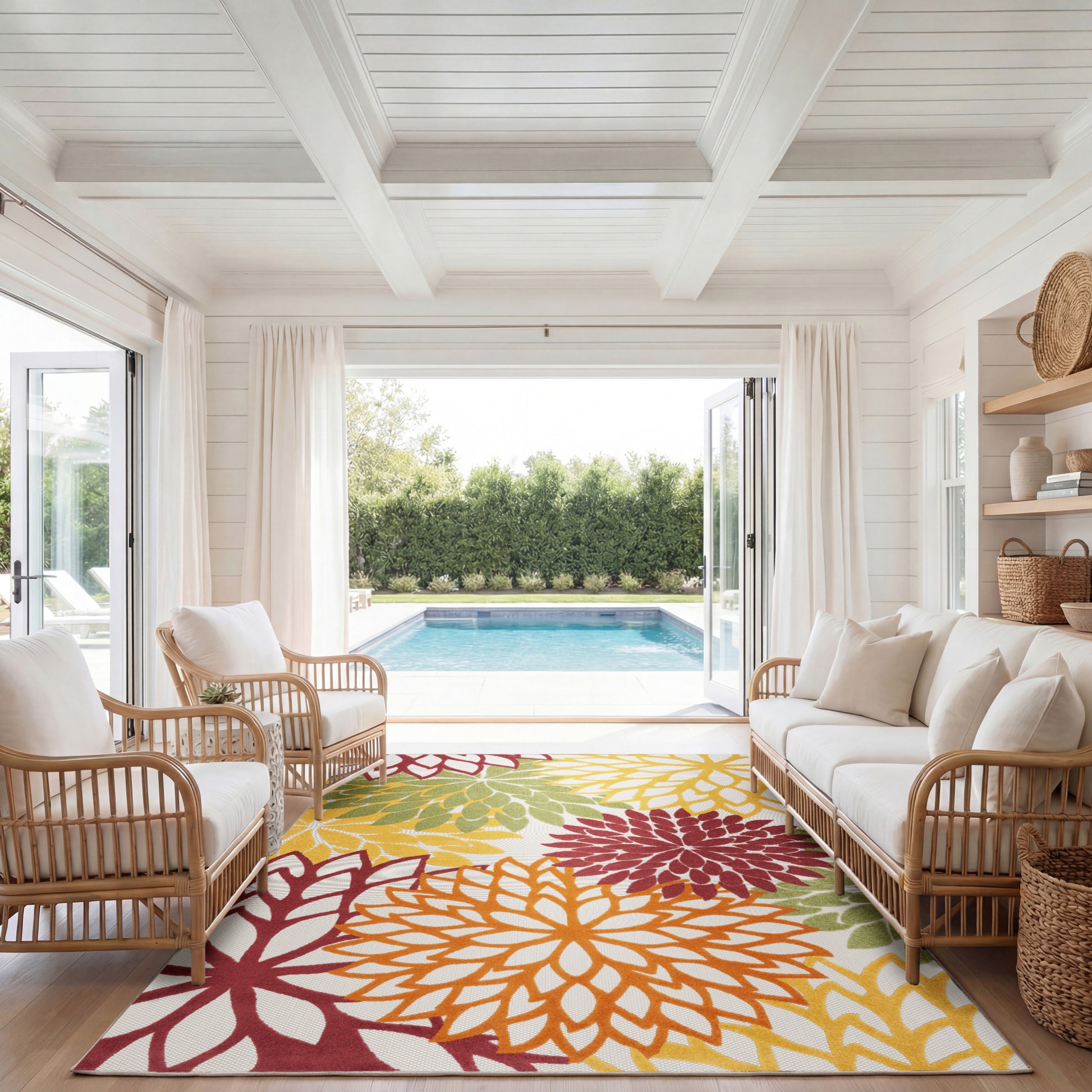 Nourison Home Aloha  Red Multicolor  Contemporary