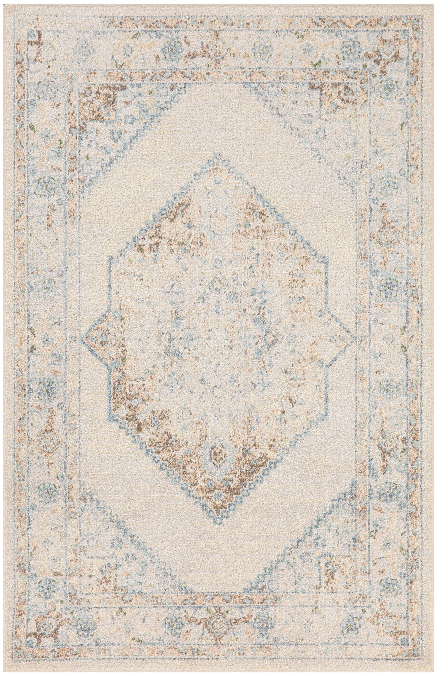Nourison Home Astra Machine Washable ASW13 Ivory Blue Traditional Machinemade Rug