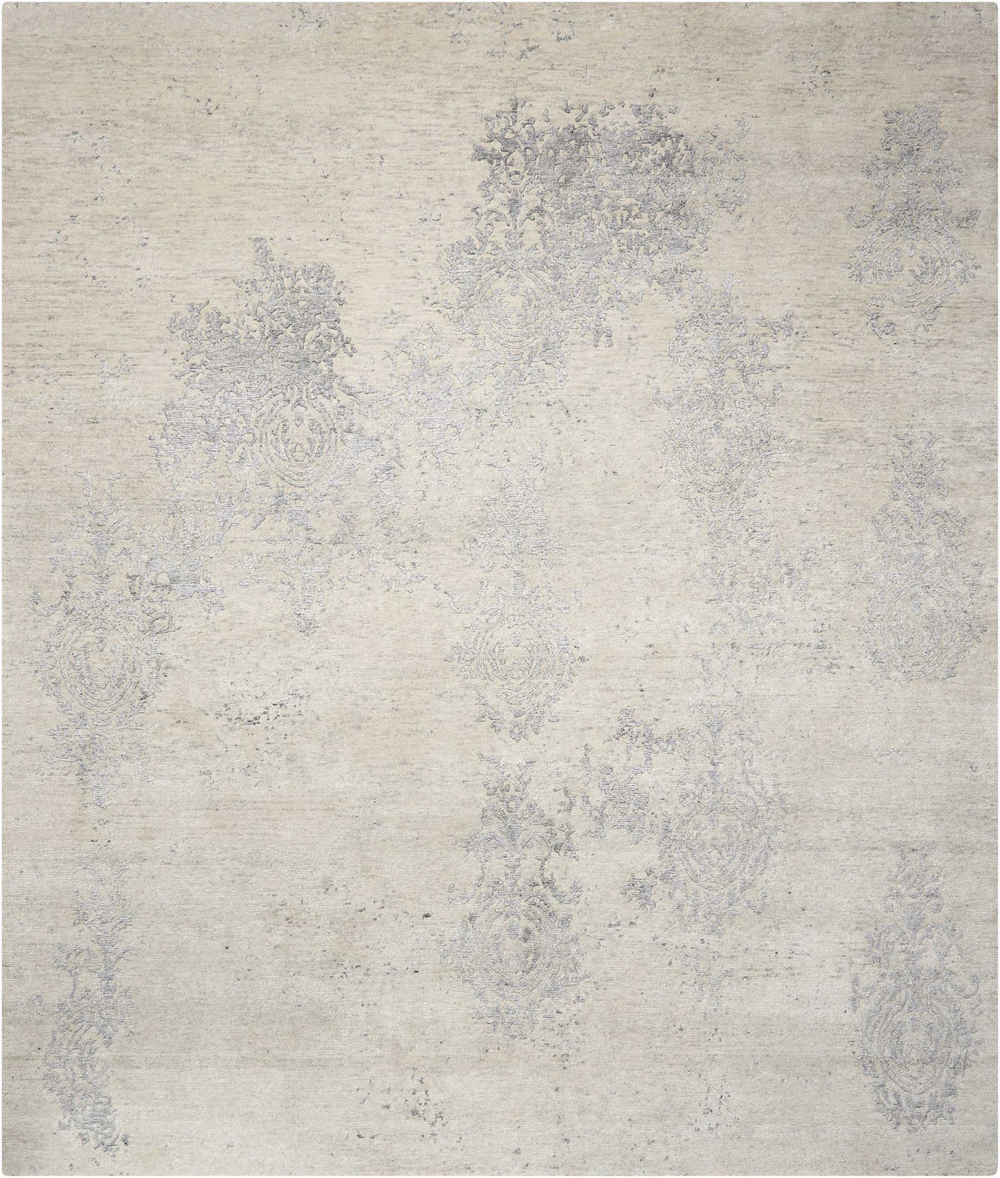 Nourison Home Silk Shadows SHA14 Ivory Silver Transitional Knotted Rug