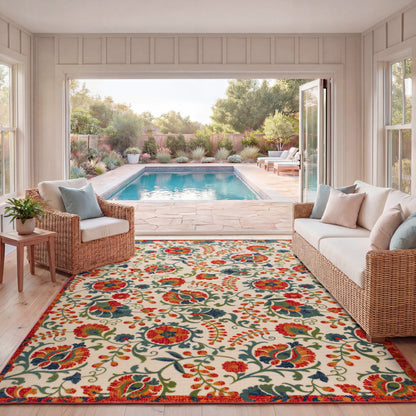 Nourison Home Aloha  Red Multicolor  Contemporary
