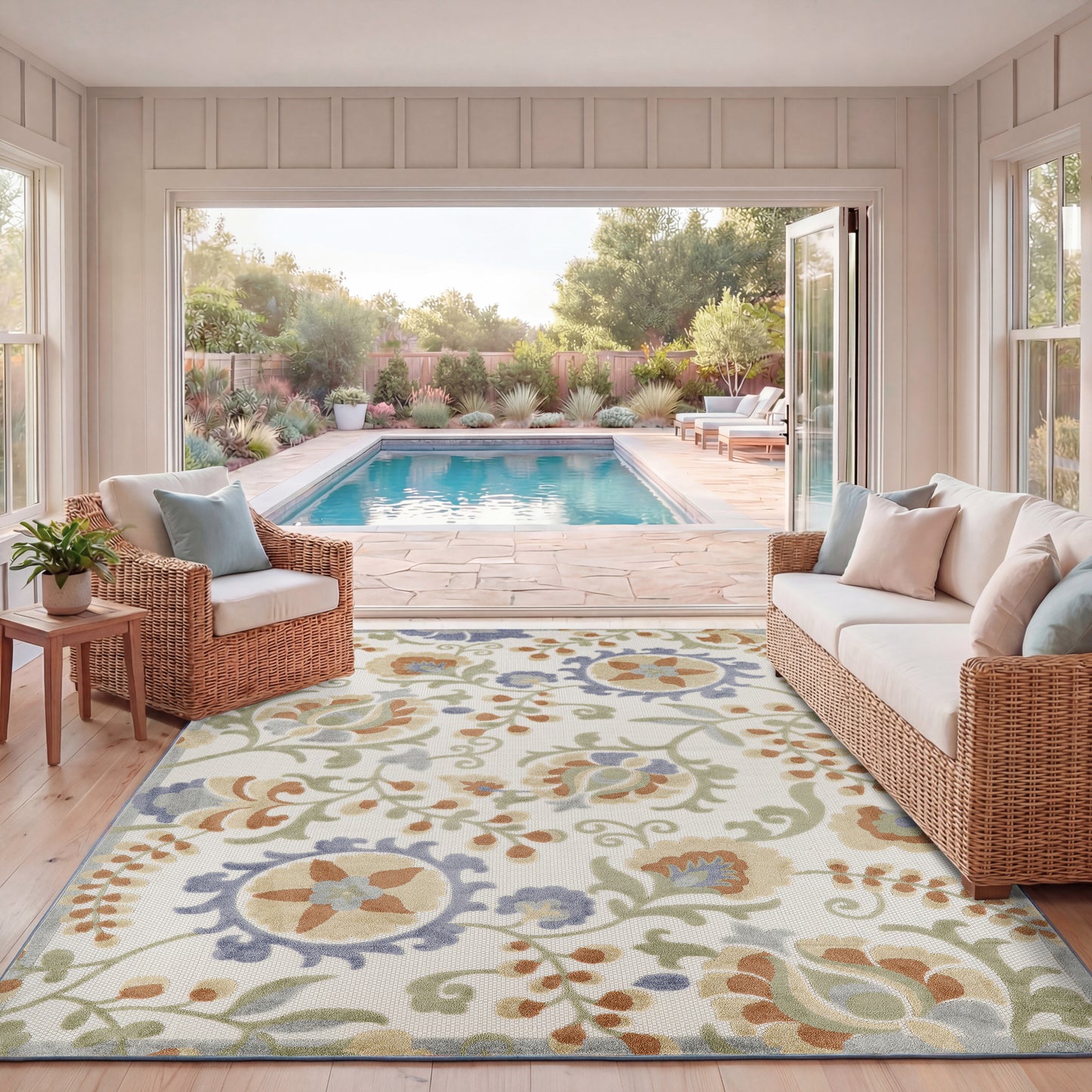 Nourison Home Aloha  Ivory Blue  Contemporary