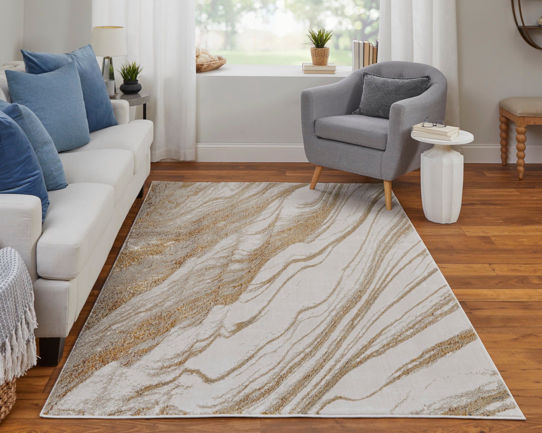Feizy Aura 39LLF Ivory Gold Modern/Industrial/Casual Machine Woven Rug - Rugs - Feizy - Atlanta Designer Rugs
