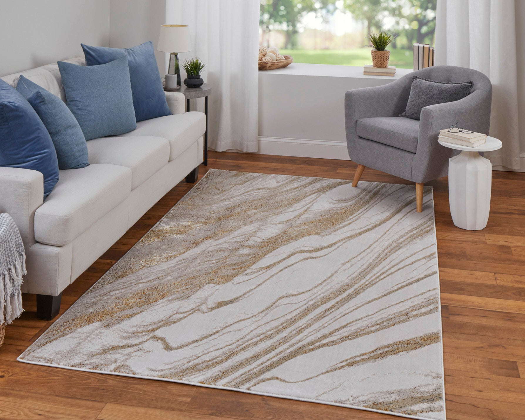 Feizy Aura 39LLF Ivory Gold Modern/Industrial/Casual Machine Woven Rug - Rugs - Feizy - Atlanta Designer Rugs