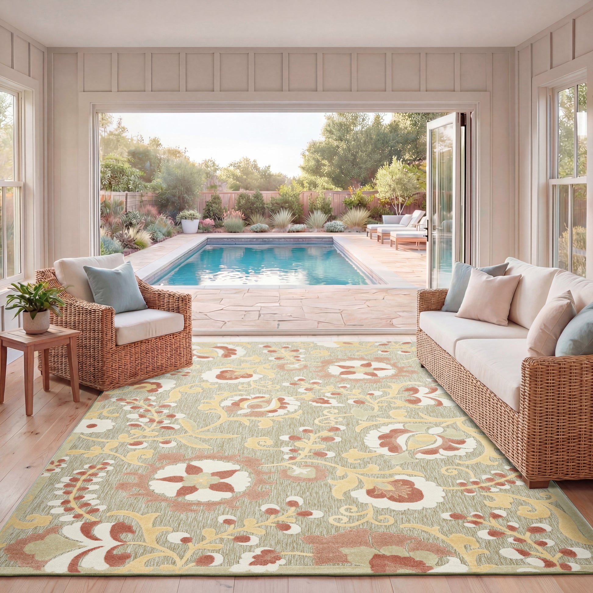Nourison Home Aloha  Sage Rose  Contemporary